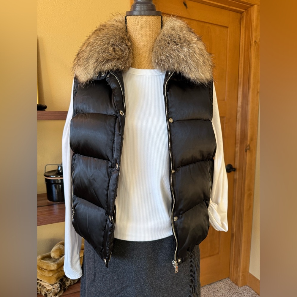 Andrew Marc goose down-filled vest with removable Raccoon fur collar